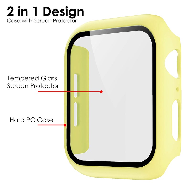 Pokanic [2 Pack Compatible with Apple Watch SE 6 5 4 Series iWatch 9H Tempered Glass Case Full Body Screen Protector Cover Wireless Charge Light Weight Scratch Resistant Proof (Yellow, 40mm) - Image 2
